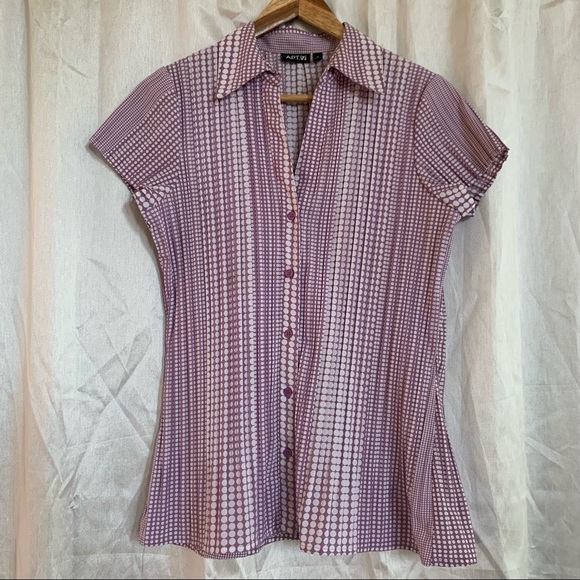 Apt. 9 Short-sleeve Button-down Stretch Lavender/ White Dots Blouse Top Medium - Picture 2 of 8